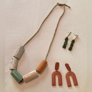 Bundle 🟣 Boho Ceramic Bead Necklace And Two Pairs of Earrings